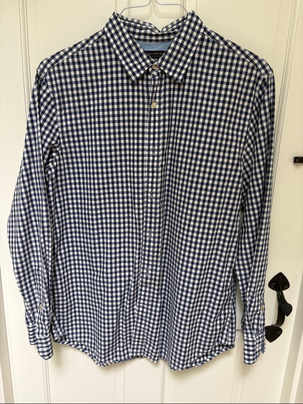 Banana Republic Navy & White Gingham Dress Shirt